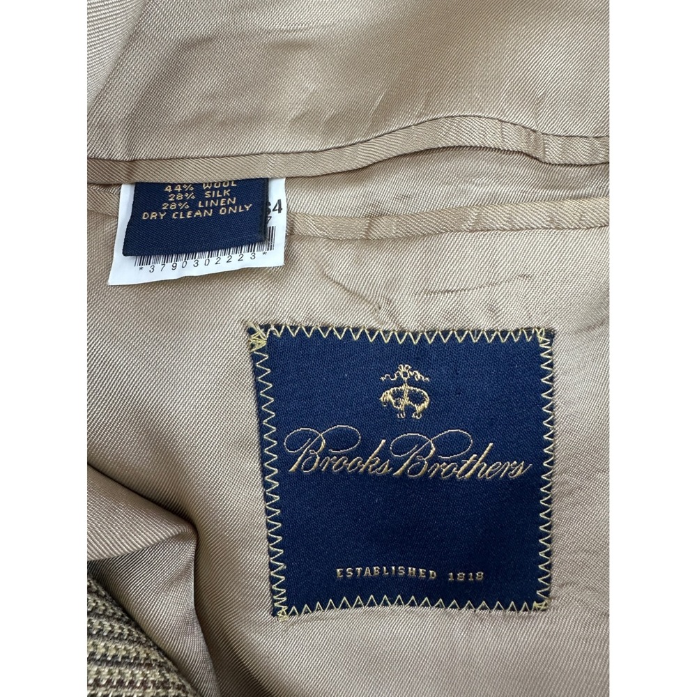 Vintage Brooks Brothers Men 40RG Glen Plaid Sport Coat Wool Silk Linen Italy Tan - Picture 6 of 12